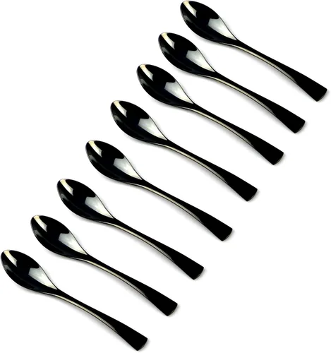 Miniatura 11 de Juego de 4 tenedores y cucharas de ensalada de acero inoxidable 18/10 para pulir color negro Juego de ensalada