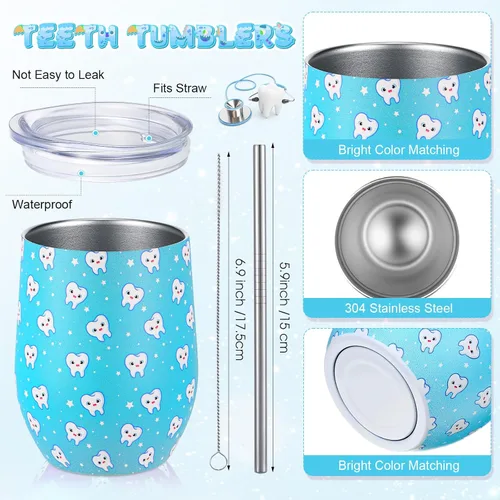 Miniatura 6 de Sliner Cna Week - Juego de 4 regalos para asistente dental higienista de 12 onzas, vaso de acero inoxidable con dientes azules, bolsa de cosméticos