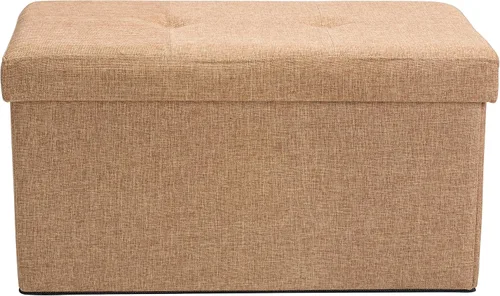 Miniatura 4 de Simplify Otomana plegable de almacenamiento de lino sintético, doble, plegable, asiento acolchado copetudo, reposapiés, caja de juguetes, banco