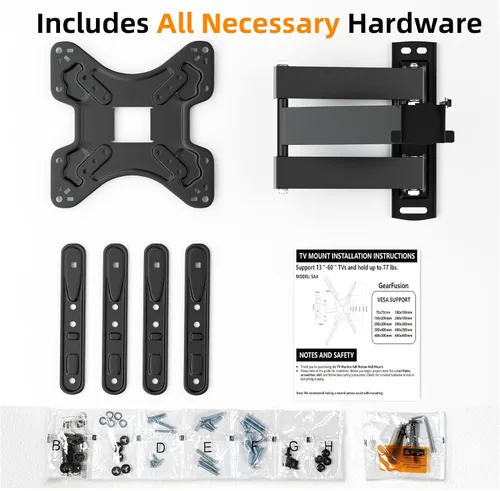 Miniatura 7 de GearFusion Soporte de pared para TV de movimiento completo para televisores planos y curvos de 13 a 60 pulgadas de hasta 77 libras, brazo articulado