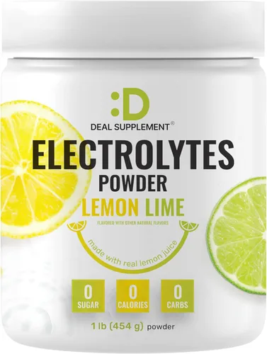 Electrolitos en polvo, 1 libra (69 porciones) – Sin azúcar, lima limón – Mezcla de bebida de suplemento de hidratación – Alto potasio 1,000 mg por
