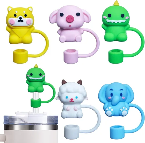 Miniatura 13 de 5 tapas de pajita para vaso Stanley, tapa de silicona con lindos animales para vaso Stanley de 30 y 40 oz con asa, puntas de pajita reutilizables a