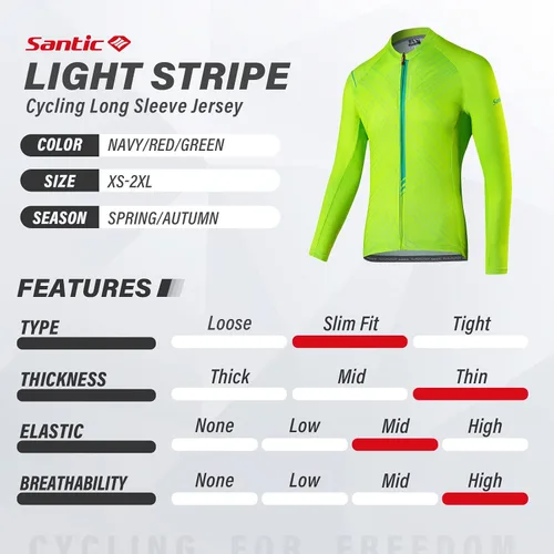 Miniatura 23 de Santic - Camiseta de ciclismo para hombre, manga larga, reflejante, cremallera completa, con bolsillos