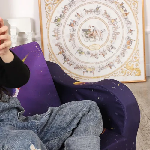 Miniatura 6 de MOMCAYWEX Sofá para niños, sofá de espuma abatible 2 en 1, silla plegable suave para juegos, color morado oscuro Púrpura oscuro