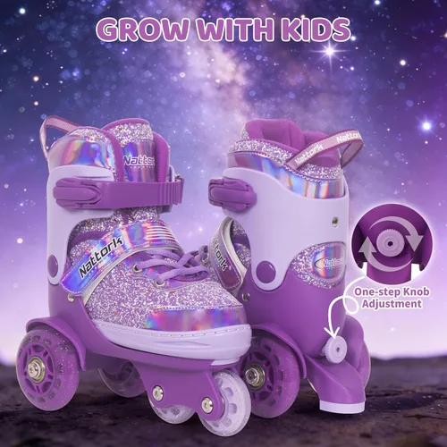 Miniatura 2 de Nattork - Patines de ruedas para niños pequeños, patines de tres ruedas ajustables en 4 tallas para niñas de 3 a 7 años con ruedas iluminadas Sueño