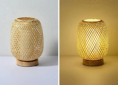 Miniatura 3 de Lámpara de mesa de escritorio de bambú con base de madera y exquisita pantalla de lámpara, ideal para combinar con cualquier decoración moderna