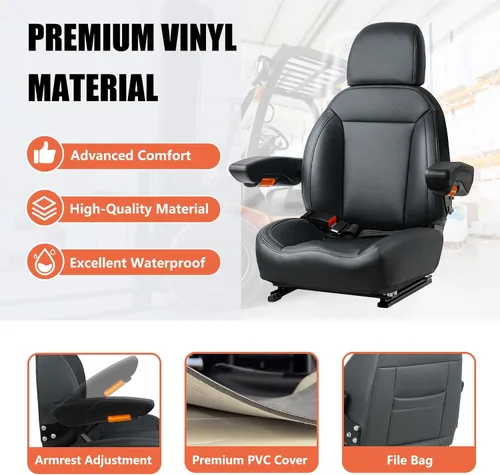 Miniatura 3 de Asiento Universal de Tractor, Asiento de Carretilla Elevadora con Cinturón de Seguridad y Respaldo Ajustable, Reposacabezas, Reposabrazos