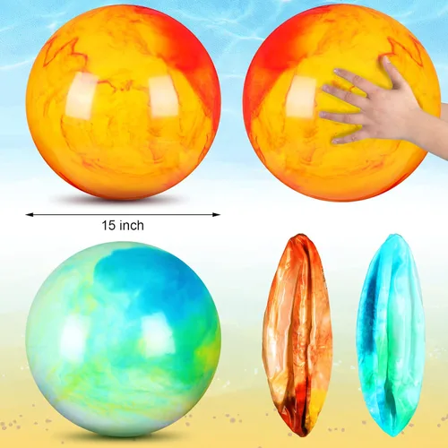 Miniatura 2 de Deekin 2 Pcs 15 Pulgadas 18 Pulgadas Bolas Rebotantes Marmolizadas Grandes Inflables de Goma Sensorial para Patio de Recreo al Aire Libre con Agua