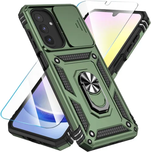 SunStory Funda compatible con Samsung Galaxy A17 5G con protector de pantalla HD, cubierta de cámara deslizante y soporte de anillo giratorio, a
