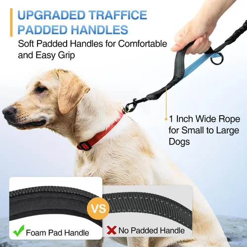 Miniatura 6 de Kytely Correa de perro manos libres con bolsa de cremallera, correa ancha acolchada para perros medianos y grandes, asas acolchadas dobles, elástico