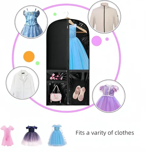 Miniatura 5 de Bolsa de ropa transparente para disfraz de baile, bolsa de ropa de 39 pulgadas para competiciones de baile, funda de ropa colgante para niños