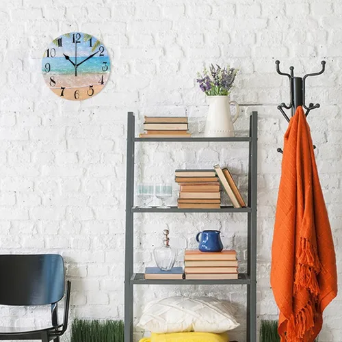 Miniatura 7 de WellLee ZOEO - Reloj de playa con palmeras tropicales hawaianas, pintado, silencioso, sin tictac, redondo, arte para el hogar, dormitorio, sala