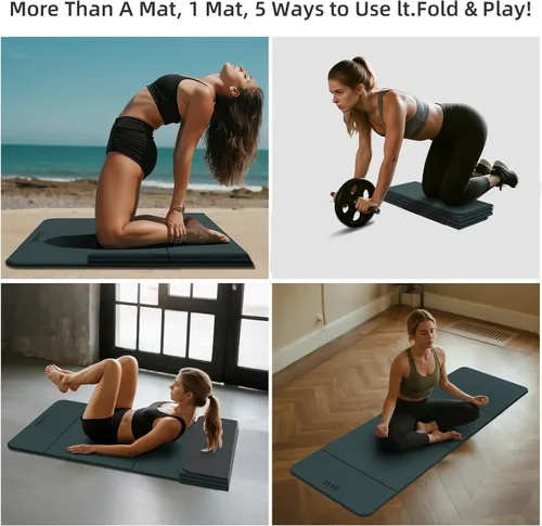 Miniatura 4 de Foldable Yoga Mat 0.32 inches Thick(8mm), SGS Certified POE Material, Non Slip, 71 x 24 inches, Foldable for Travel, Pilates, Camping, Environmental