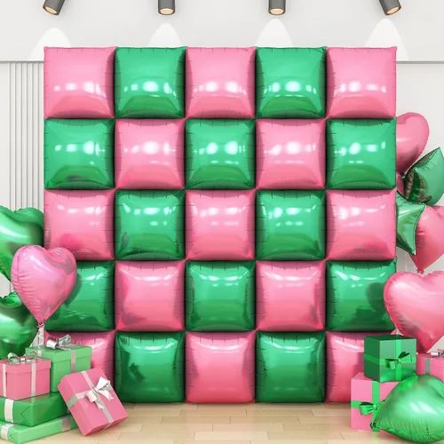 Miniatura 9 de Globos de aluminio cuadrados rojos, azules y plateados, kit de 25 globos de doble cara para fondo, túnel de helio, arco, guirnalda para el 4 de Rojo