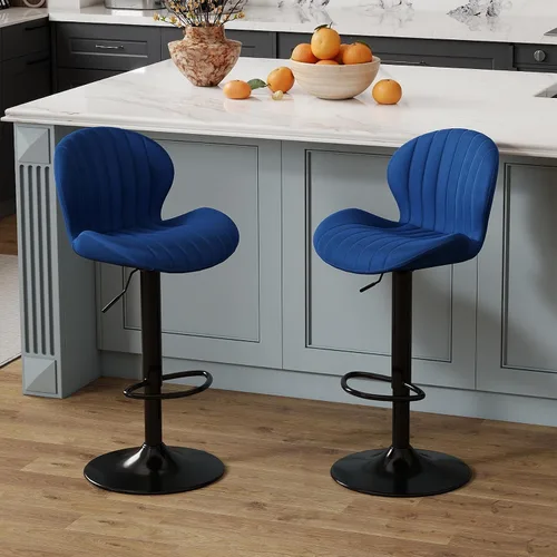 Youhauchair - Juego de 2 taburetes de bar modernos, de terciopelo con altura ajustable y giratorios, sillas de isla de cocina sin brazos con Azul