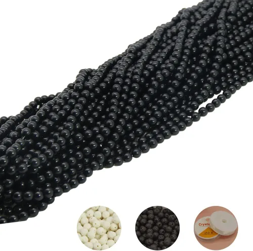 Miniatura 4 de 600 cuentas redondas de cristal negro a granel, cuentas de jade imitativo, cuentas de lava, cuentas sueltas para hacer joyas, aretes, collares