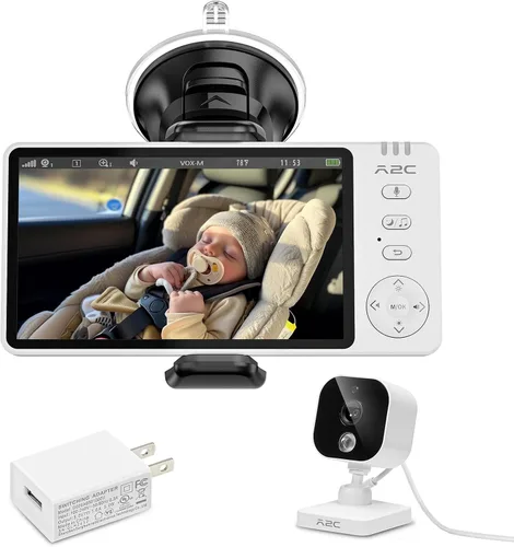 A2C Cámara inalámbrica para automóvil de bebé, monitor de bebé alimentado por USB para asiento trasero y hogar, pantalla de visión nocturna