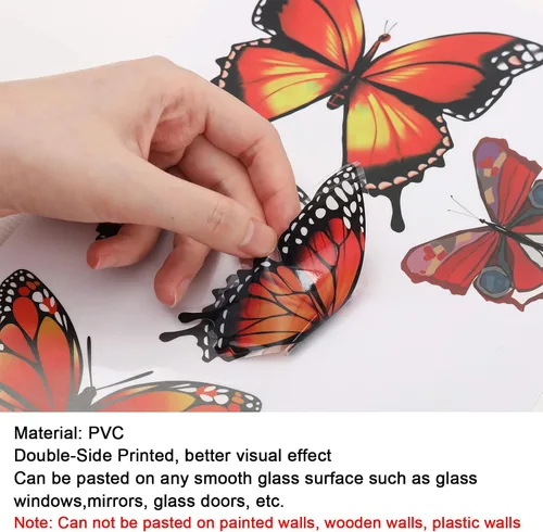 Miniatura 6 de Whaline 9 hojas de primavera de mariposa para ventana, decoración de ventanas de flora de mariposa colorida de verano, calcomanías reutilizables