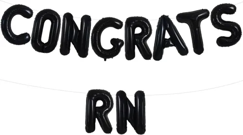 TONIFUL Decoraciones de graduación de enfermeras 2026, globos negros de felicitaciones RN 2026 de 16 pulgadas RN 2026, pancarta de clase de 2026
