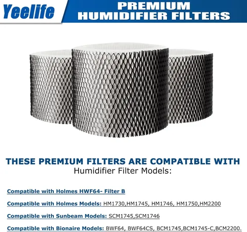 Miniatura 5 de Paquete de 4 filtros humidificadores HWF64 para filtro humidificador Sunbeam B, SCM1746, compatible con Holmes HM1730, HM1745, HM1746