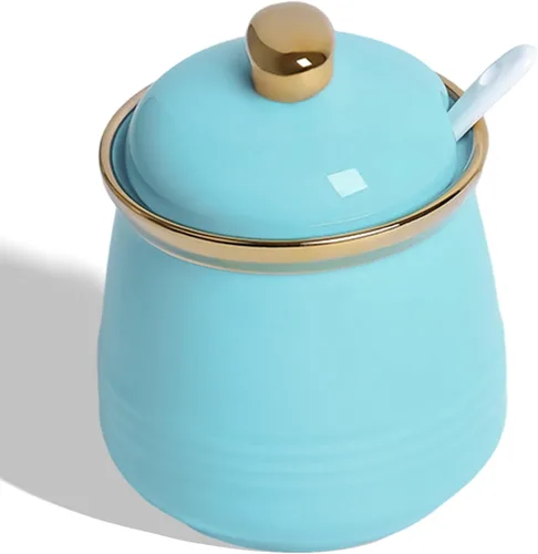 Miniatura 12 de Azucarero de 12 oz con tapa y cuchara, tarro de azúcar de cerámica simple, contenedor de azúcar, dispensador de azúcar, accesorios de barra de café