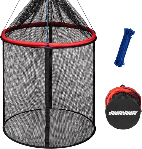 Miniatura 8 de QualyQualy Floating Fish Basket 41/73 Gallons Extra Large for Live Caught, Fully Foldable Fishing Net Holder for Bait Live Well Collapsible Mesh