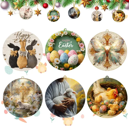 6 adornos colgantes de Pascua para árbol He is resucitado, decoración de árbol pequeño de Pascua, decoración cristiana de primavera para el hogar,