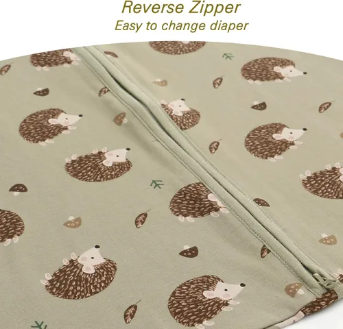 Miniatura 5 de Miracle Baby Saco de dormir con pies - 0.5 TOG 100% algodón transpirable, diseño sin mangas, saco de dormir para bebé Verde Hedgehog
