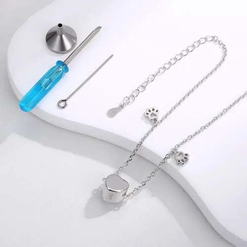 Miniatura 6 de Sterling Silver Pet Ashes Jewelry Urn Ring for Dog Ashes Paw Print Memorial Bracelet Necklace Cat Cremation Keepsake Gifts for Women Pets Lover