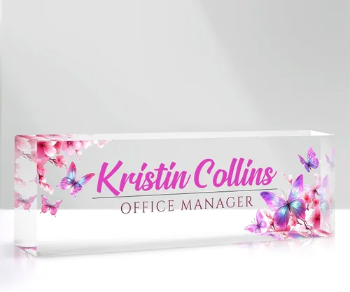 Miniatura 32 de Placa de nombre personalizada para escritorio, placa de nombre personalizada en cristal acrílico transparente, regalos de agradecimiento para Tinta