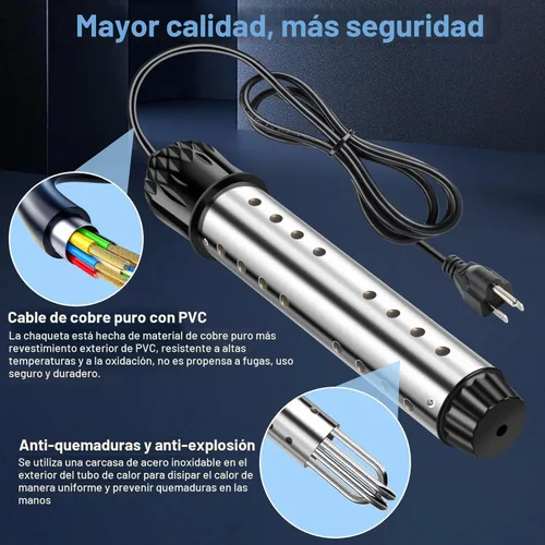 Miniatura 4 de Calentador de agua portátil de 2000 W, calentador de piscina - Calentador de inmersión con termómetro digital, calentamiento de óxido de magnesio