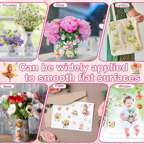 Miniatura 5 de gisgfim 12 hojas de flores de hadas para manualidades y muebles, calcomanías decorativas para primavera y verano, papel de oficina en casa, madera