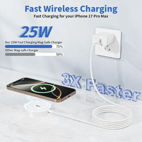 Miniatura 2 de Cargador inalámbrico magnético de 25 W [certificado Apple MFi] Cargador de iPhone de carga rápida, 6 pies Apple Mag Safe Chargers Pad 35W Bloque
