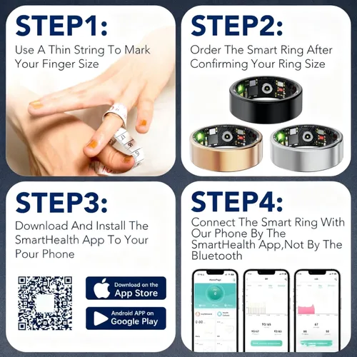 Miniatura 9 de Smart Ring Fitness Tracker for Women & Men, Heart Rate, Blood Oxygen, Blood Pressure, Sleep & Step Monitor, IP68 Waterproof Health Ring, Compatible