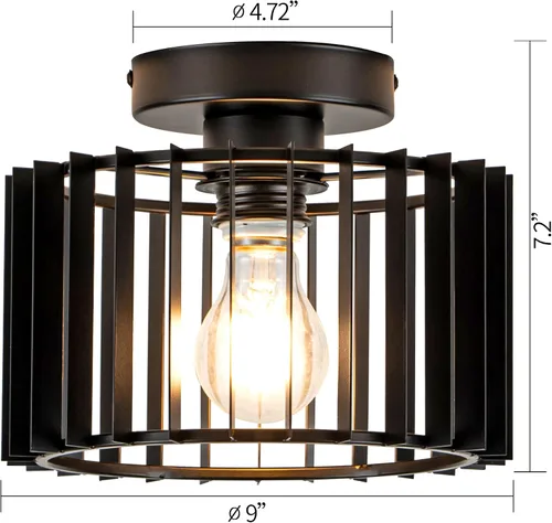 Miniatura 2 de Zlepmlla Lámpara de techo industrial con jaula de hierro negro, montaje empotrado, 9 pulgadas de diámetro, lámparas de techo modernas para pasillos