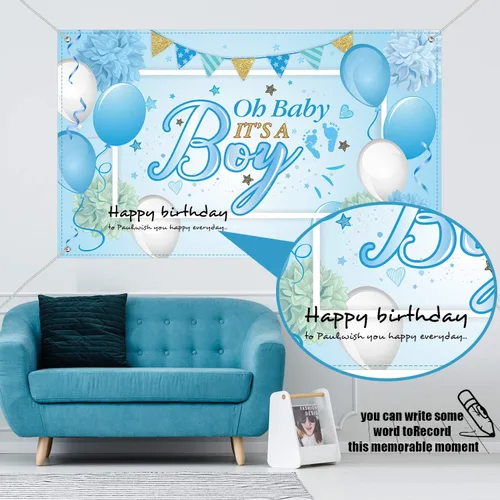 Miniatura 6 de Decoraciones para fiestas de baby shower Blulu, fondo grande de tela durable para fiestas de baby shower, fondo para cabina de fotos para fiestas