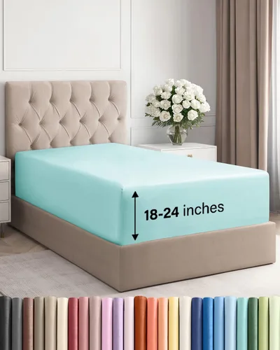 Miniatura 129 de Sábana bajera ajustable extra profunda tamaño completo – Sábana bajera individual de lujo para hotel únicamente – Se adapta fácilmente a colchones