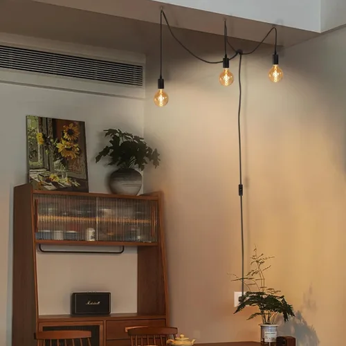 Miniatura 4 de Lámpara colgante con enchufe de 3 luces, cable de luz colgante negro de 10 pies con interruptor de encendido y apagado, lámpara colgante industrial