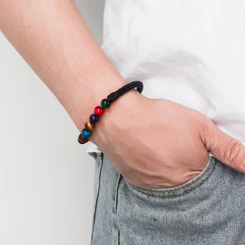 Miniatura 7 de Pulsera de cuentas de cuero genuino con cierre magnético de 8.5 pulgadas