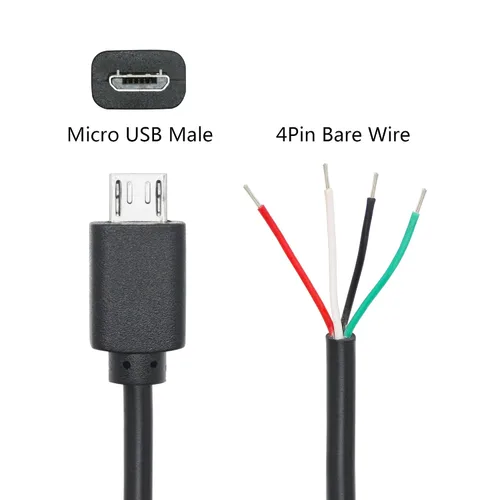 Miniatura 3 de Cable corto micro USB macho de 4 pines de 11 pulgadas, 24AWG USB 5V/2A 4 pines Pigtail Cable de alimentación y datos de extremo abierto,