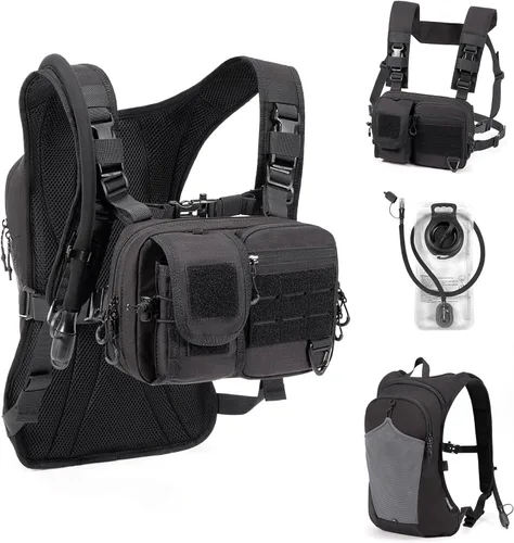 Mochila convertible 2 en 1 para el pecho y mochila de hidratación con vejiga de 2.5 litros, chaleco de hidratación para mujeres y hombres,