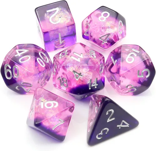 Miniatura 13 de Haxtec DND Conjunto de Dados 7 Piezas Conjunto de Dados de Resina Negro con Inclusión de Mylar Iridiscente Dados Poliédricos D&D