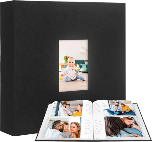 Miniatura 8 de Álbum de fotos de 4 x 6 pulgadas, 360 fotos, cubierta de marco de lino con áreas de notas, libro de fotos de 4 x 6 con espacio de escritura