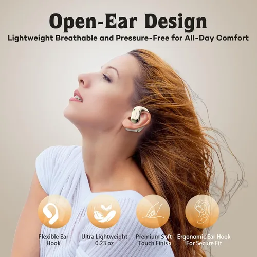Miniatura 3 de OHAYO Auriculares de oreja abierta, auriculares con gancho ergonómico para la oreja, auriculares Bluetooth 5.4 con pantalla digital inteligente