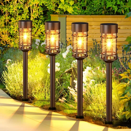 Miniatura 7 de ILANCK Luces solares para caminos, luces solares para exteriores, paquete de 8 unidades, diseño de metal y vidrio, impermeable, encendido y apagado