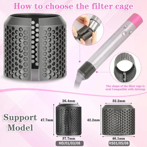 Miniatura 2 de Reemplazo de la cubierta del filtro exterior para Dyson Airwrap Hair Styler HS01 HS05 HS08 Modelos Filtro externo Filtro magnético Jaula piezas