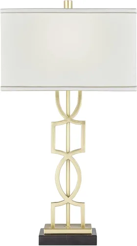 Miniatura 8 de 360 Lighting Evan - Juego de 2 lámparas de mesa modernas de 28 1/4 pulgadas de alto, marco geométrico de metal dorado, pantalla rectangular curvada