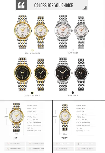 Miniatura 6 de SKMEI Watches for Couples Men and Women His and Hers Pair Watch Set Husband Wife Valentines Matching Wedding Gifts Classic Stainless Luxry Business