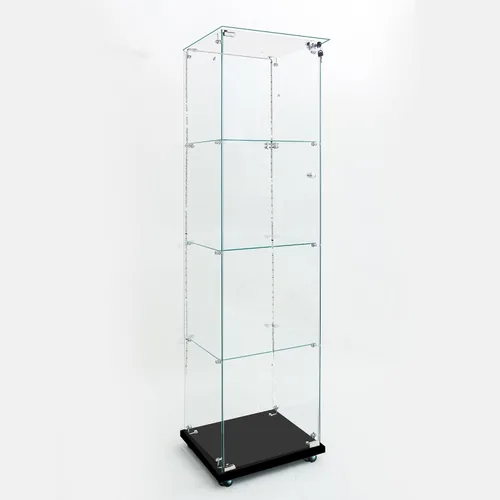Miniatura 9 de Vitrina de cristal con 4 estantes con tira de luces LED y cerradura, vitrina de vitrina con ruedas y 1 puerta, vitrina de vidrio templado para sala