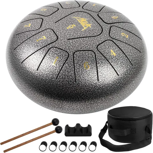 AKLOT - Tambor de lengua de acero, 10 pulgadas, 11 notas, tambor de tanque de percusión C, kit de tambor de acero de percusión con mazos de tambor,